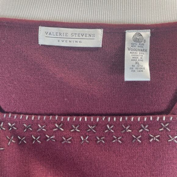 Valerie Stevens 100% Merino Wool Tank Top Sweater Maroon Sz XL Beaded Sleeveless - Picture 6 of 7
